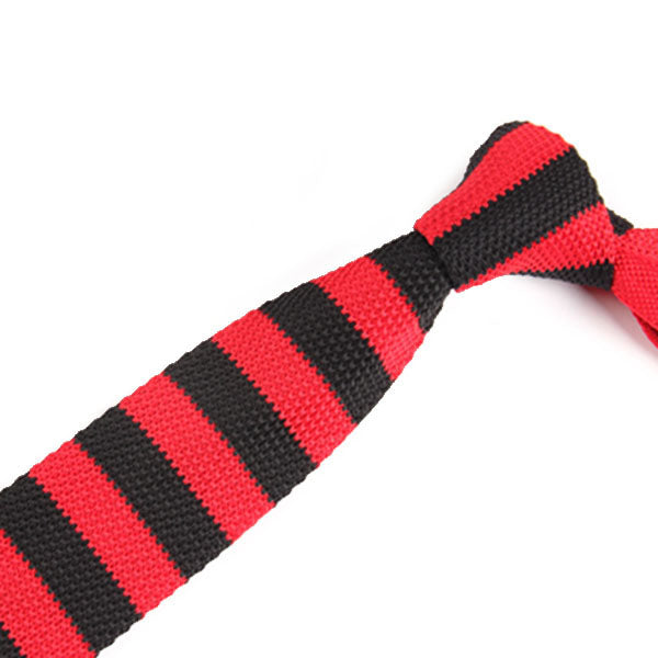 赤-紺-縞柄-ニット-ネクタイ-ニットタイプ-全長-約141cm-剣幅-約5cm-情熱-明るい-男女-祝-おしゃれ-かわいい-結婚式-カジュアル-シンプル-スーツ-人気-プレゼント-ギフト-入園式-入学式-成人式