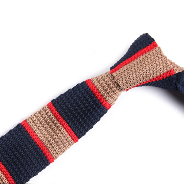 紺-薄茶-縞柄-ニット-ネクタイ-ニットタイプ-全長-約141cm-剣幅-約5cm-クール系-清涼感-男女-祝-おしゃれ-かわいい-結婚式-カジュアル-シンプル-スーツ-人気-プレゼント-ギフト-入園式-入学式-成人式