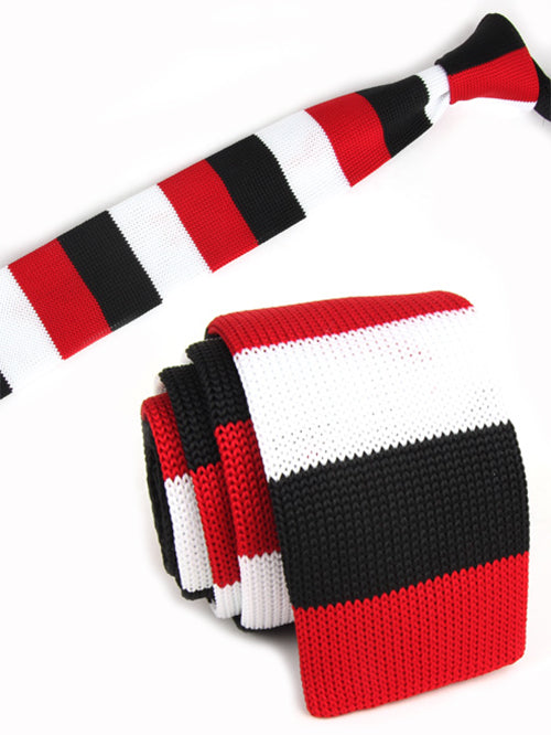 黒-赤-白-3色-ボダー-ニット-タイ-メリヤス編み-スッキリ-タイプ-スタイリッシュ系-落着き-上品な-男女-祝-おしゃれ-かわいい-結婚式-カジュアル-スーツ-人気-プレゼント-ギフト-入園式-入学式-成人式