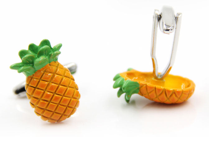 パイナップルフルーツ-緑オレンジ色-カフスボタン-果物-おしゃれ-男女-カフリングス-個性-プレゼント-面白-可愛い-人気-結婚式-カフス専門店
