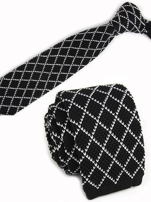 黒-白-編み込み-チェック-ニット-タイ-模様編み-タイプ-スタイリッシュ系-シンプル-クール-男女-祝-おしゃれ-かわいい-結婚式-カジュアル-スーツ-人気-プレゼント-ギフト-入園式-入学式-成人式