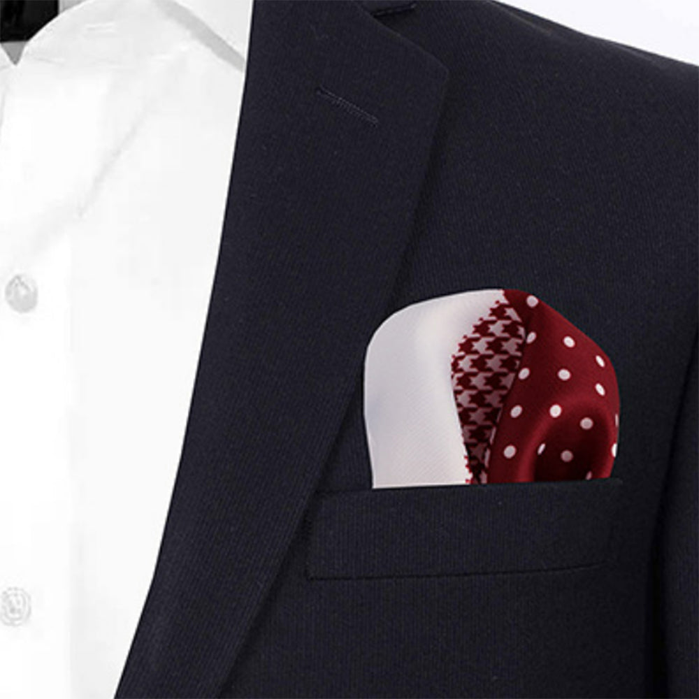 4パターンデザイン-ポケットチーフ-ワインレッドベース-千鳥格子柄-胸ポケット-父の日-おしゃれ-ギフト-オススメ-正装-通販-遊び心-大人-結婚式-披露宴-婚活-お見合い-パーティー