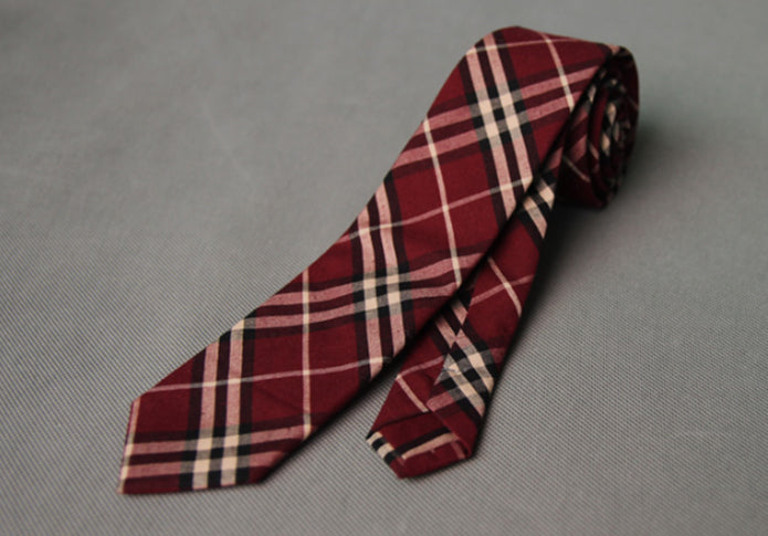 カラー-綿-ネクタイ-えんじ色-茶-ライン-チェック柄-シンプル-男女-エレガント-祝-おしゃれ-かわいい-結婚式-カジュアル-スーツ-人気-プレゼント-ギフト-入園式-入学式-成人式-新春