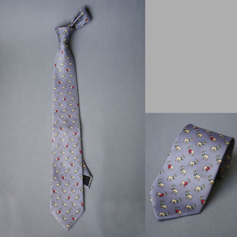 グレー-トナカイ柄-ネクタイ-ポリエステル-100-全長-約-145cm-剣幅-約-9cm-おしゃれ-かわいい-結婚式-カジュアル-シンプル-スーツ-人気-プレゼント-ギフト-クリスマス-成人式