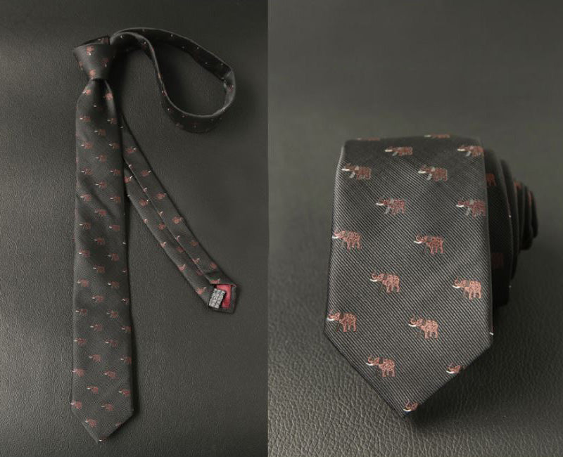 黒生地-象-刺繍-茶色-動物-ネクタイ-ポリエステル-全長-約-145cm-剣幅-約-6cm-おしゃれ-かわいい-結婚式-カジュアル-シンプル-スーツ-人気-プレゼント-ギフト-春-成人式