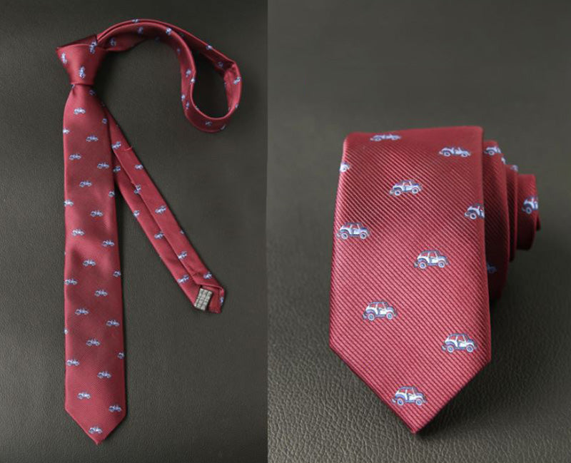 ワインレッド生地-クルマ-刺繍-青色-乗り物-ネクタイ-ポリエステル-全長-約-145cm-剣幅-約-6cm-おしゃれ-かわいい-結婚式-カジュアル-シンプル-スーツ-人気-プレゼント-ギフト-春-成人式