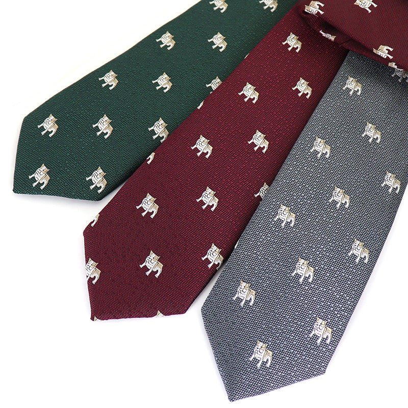 グレー生地-ブルドック-動物-刺繍-可愛い-ネクタイ-ポリエステル-全長-約-145cm-剣幅-約-6cm-おしゃれ-かわいい-結婚式-カジュアル-シンプル-スーツ-人気-プレゼント-ギフト-春-成人式