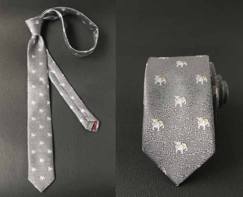 グレー生地-アヒル-刺繍-動物-可愛い-ネクタイ-ポリエステル-全長-約-145cm-剣幅-約-6cm-おしゃれ-かわいい-結婚式-カジュアル-シンプル-スーツ-人気-プレゼント-ギフト-春-成人式