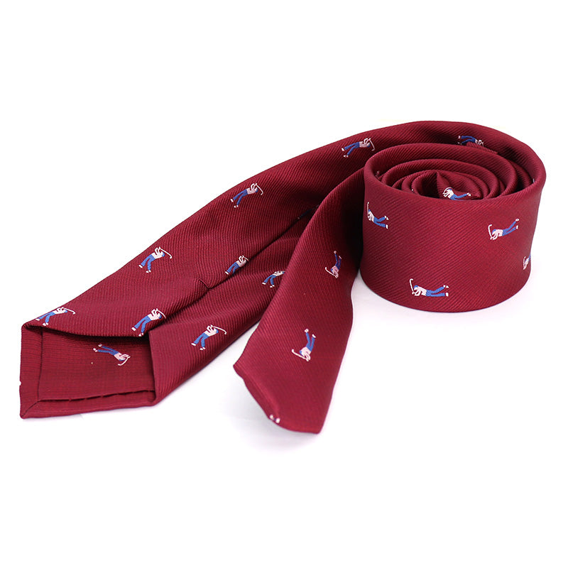 レッド生地-ゴルフ-刺繍-可愛い-スポーツ-ネクタイ-ポリエステル-全長-約-145cm-剣幅-約-6cm-おしゃれ-かわいい-結婚式-カジュアル-シンプル-スーツ-人気-プレゼント-ギフト-春-成人式