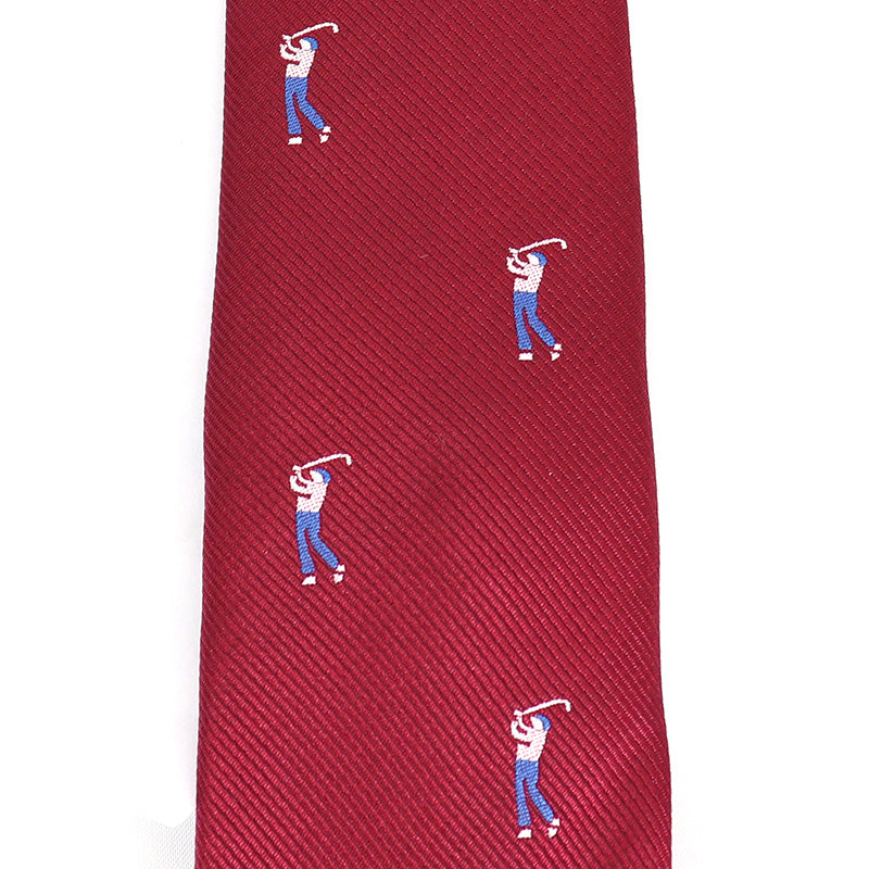 レッド生地-ゴルフ-刺繍-可愛い-スポーツ-ネクタイ-ポリエステル-全長-約-145cm-剣幅-約-6cm-おしゃれ-かわいい-結婚式-カジュアル-シンプル-スーツ-人気-プレゼント-ギフト-春-成人式