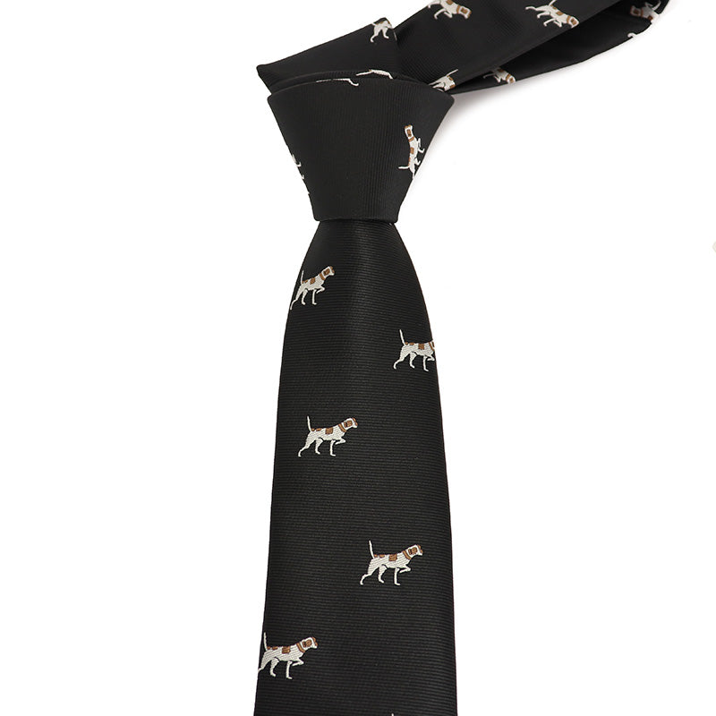 ブラック生地-犬-刺繍-可愛い-動物-ネクタイ-ペット-ポリエステル-全長-約-145cm-剣幅-約-6cm-おしゃれ-かわいい-結婚式-カジュアル-シンプル-スーツ-人気-プレゼント-ギフト-春-成人式