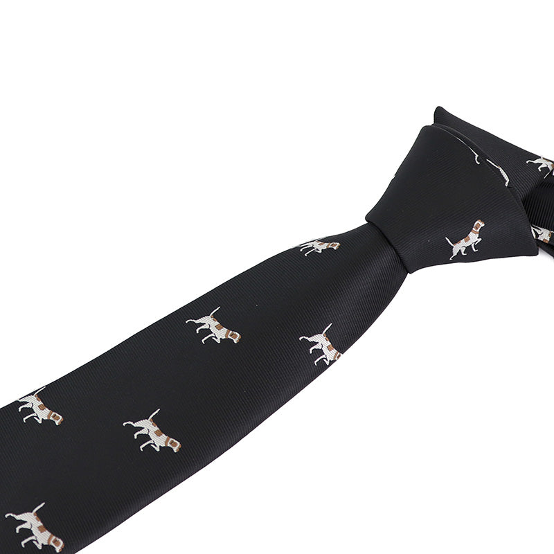 ブラック生地-犬-刺繍-可愛い-動物-ネクタイ-ペット-ポリエステル-全長-約-145cm-剣幅-約-6cm-おしゃれ-かわいい-結婚式-カジュアル-シンプル-スーツ-人気-プレゼント-ギフト-春-成人式