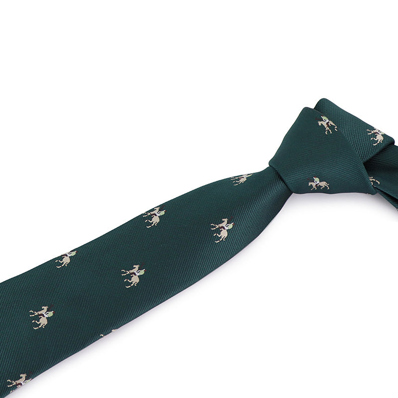 グリーン生地-乗馬-刺繍-可愛い-動物-ネクタイ-ペット-ポリエステル-全長-約-145cm-剣幅-約-6cm-おしゃれ-かわいい-結婚式-カジュアル-シンプル-スーツ-人気-プレゼント-ギフト-春-成人式
