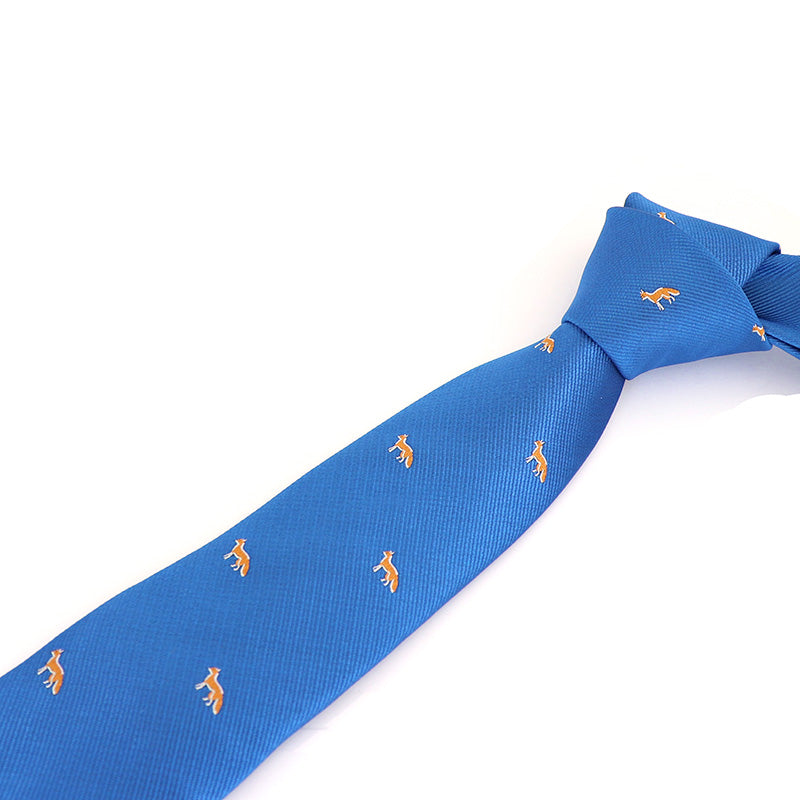 ブルーベース-キツネ-刺繍-可愛い-動物-ネクタイ-ペット-ポリエステル-全長-約-145cm-剣幅-約-6cm-おしゃれ-かわいい-結婚式-カジュアル-シンプル-スーツ-人気-プレゼント-ギフト-春-成人式