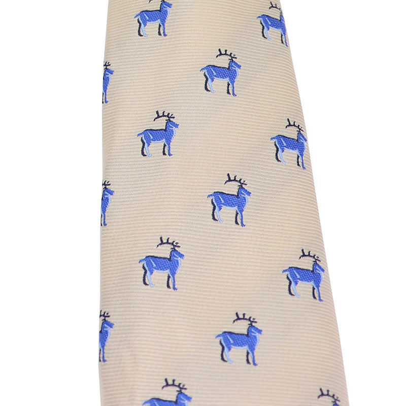 ベージュ-青-トナカイ-刺繍-可愛い-動物-ネクタイ-ペット-ポリエステル-全長-約-145cm-剣幅-約-6cm-おしゃれ-かわいい-結婚式-カジュアル-シンプル-スーツ-人気-プレゼント-ギフト-春-成人式