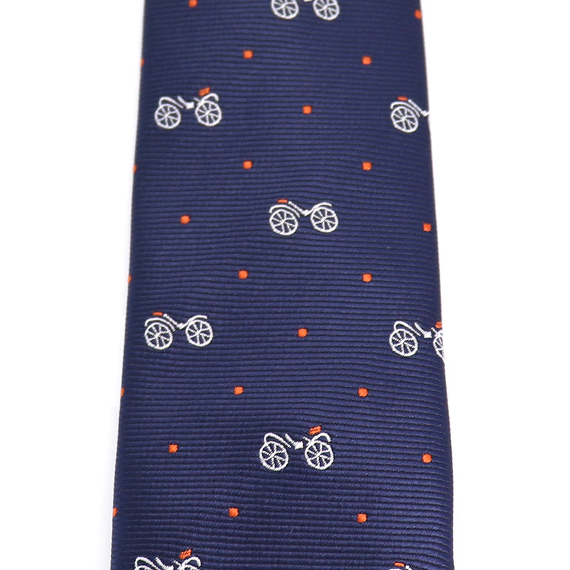 ネイビー-オレンジドット-自転車-刺繍-可愛い-スポーツ-ネクタイ-ペット-ポリエステル-全長-約-145cm-剣幅-約-6cm-おしゃれ-かわいい-結婚式-カジュアル-シンプル-スーツ-人気-プレゼント-ギフト-春-成人式