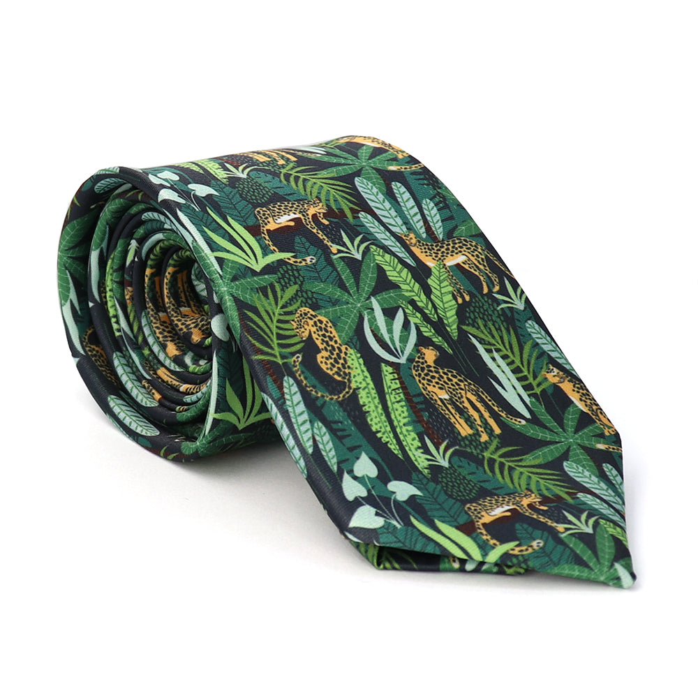 森の中の-チーター-プリント-ネクタイ-ユニーク-イベント-パーティ-プレゼント-ギフト-目立つ-限定-主役-動物-幅7-5cm