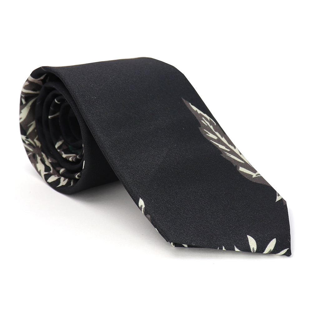 植物イラスト-ブラック-ネクタイ-ポリエステル-ビジネス-フォーマル-カジュアル-オシャレ-父の日-プレゼント-ギフト-結婚式-誕生日-幅7cm