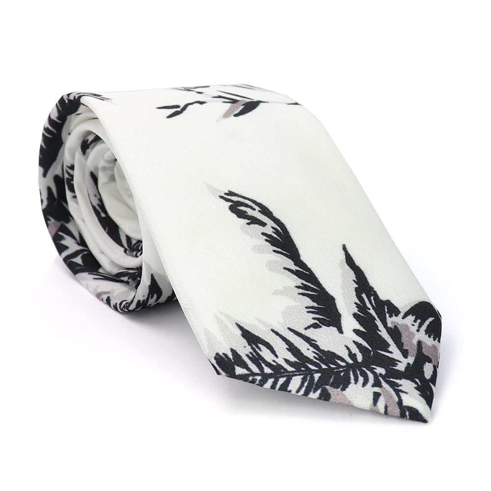 植物イラスト-ホワイト-ネクタイ-ポリエステル-ビジネス-フォーマル-カジュアル-オシャレ-父の日-プレゼント-ギフト-結婚式-誕生日-幅7cm