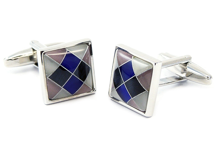 菱形-文様-青-x-黒-カフスボタン-青系-ブルー-男女-カフリングス-営業マン-おしゃれ-かわいい-結婚式-カジュアル-シンプル-スーツ-人気-プレゼント-ギフト-入園式-入学式-成人式