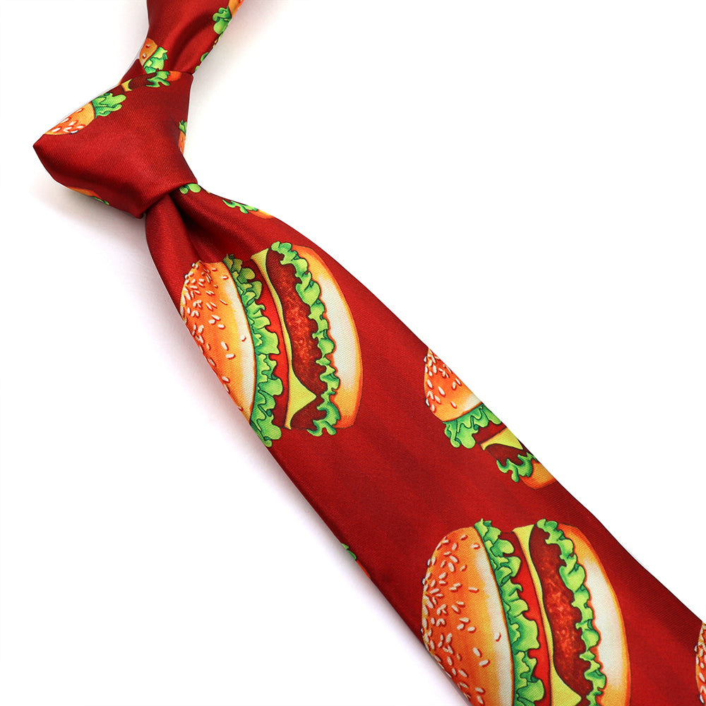 ハンバーガー イラスト ネクタイ おしゃれ かわいい ユニーク 人気 カラフル 料理 クッキング フード ランチ プレゼント ギフト 幅8cm