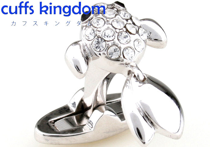 小粒-3d-金魚-銀-白-系-カフスボタン-ホワイト-ジュエル-細工-男女-カフリングス-おしゃれ-かわいい-魚-エレガント-スーツ-人気-プレゼント-ギフト-カフス専門店