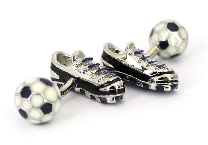 サッカー-ボール-スパイクシューズ-アシメトリ-カフリングス-色-黒-白色-カフスボタン-黒-男女-サッカー-スポーツ-おしゃれ-大人気-スーツ-結婚式-プレゼント-入園式-入学式-成人式-カフス専門店