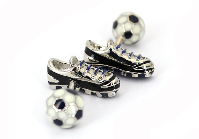 サッカー-ボール-スパイクシューズ-アシメトリ-カフリングス-色-黒-白色-カフスボタン-黒-男女-サッカー-スポーツ-おしゃれ-大人気-スーツ-結婚式-プレゼント-入園式-入学式-成人式-カフス専門店