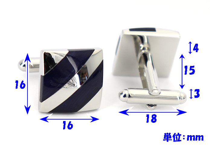 ベーシック 斜線 模様 カフスボタン 【 藍色 】【 青色 】【 グレー色 】【 男女 動物 可愛い おすすめ おしゃれ 男女 営業マン 結婚式 スーツ 大人気 カフリングス プレゼント ギフト 入園式 入学式 成人式 】