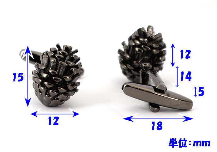 松ぼっくり-3d-色-ブラック-立体-カフス-おもしろ系-男女-おすすめ-おしゃれ-男女-かわいい-営業マン-結婚式-スーツ-人気-カフリングス-プレゼント-ギフト-入園式-入学式-成人式