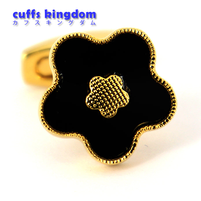 ワンポイント-に-輝く-黒い花-びら-色-ブラック-ゴールド-花カフス