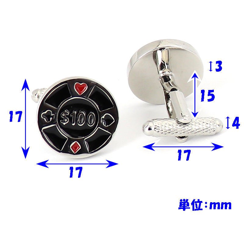 100コイン-カフスボタン-トランプ-ポーカー-おしゃれ-男女-カフリングス-ユニーク-結婚式-プレゼント-カフス専門店