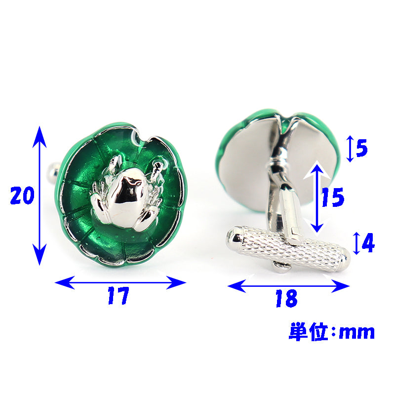 蓮の葉-乗り-カエル-カフスボタン-シルバー-グリーン-面白い-ユニーク-かえる-男女-カフリングス-プレゼント-人気-個性-おしゃれ-結婚式-カフス専門店