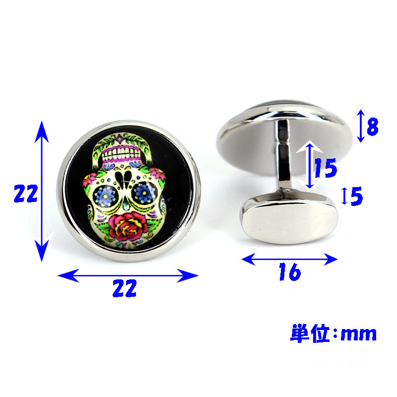 メキシカンスカル-カフスボタン-花-カラフル-色-シンプル-男性-デザイン-シルバー-フォーマル-勇ましさ-男-カフリングス-イケメン-プレゼント-おしゃれ-結婚式-カフス専門店