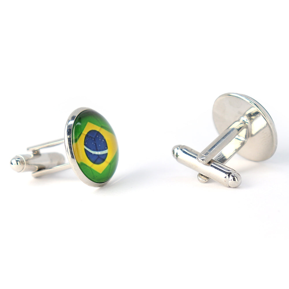 カフスボタン-円形-ポップ-国旗-シリーズ-ブラジル-サッカーボール-モチーフ-男女-カフリングス-営業マン-個性-スーツ-人気-かわいい-プレゼント-ギフト-カフス専門店