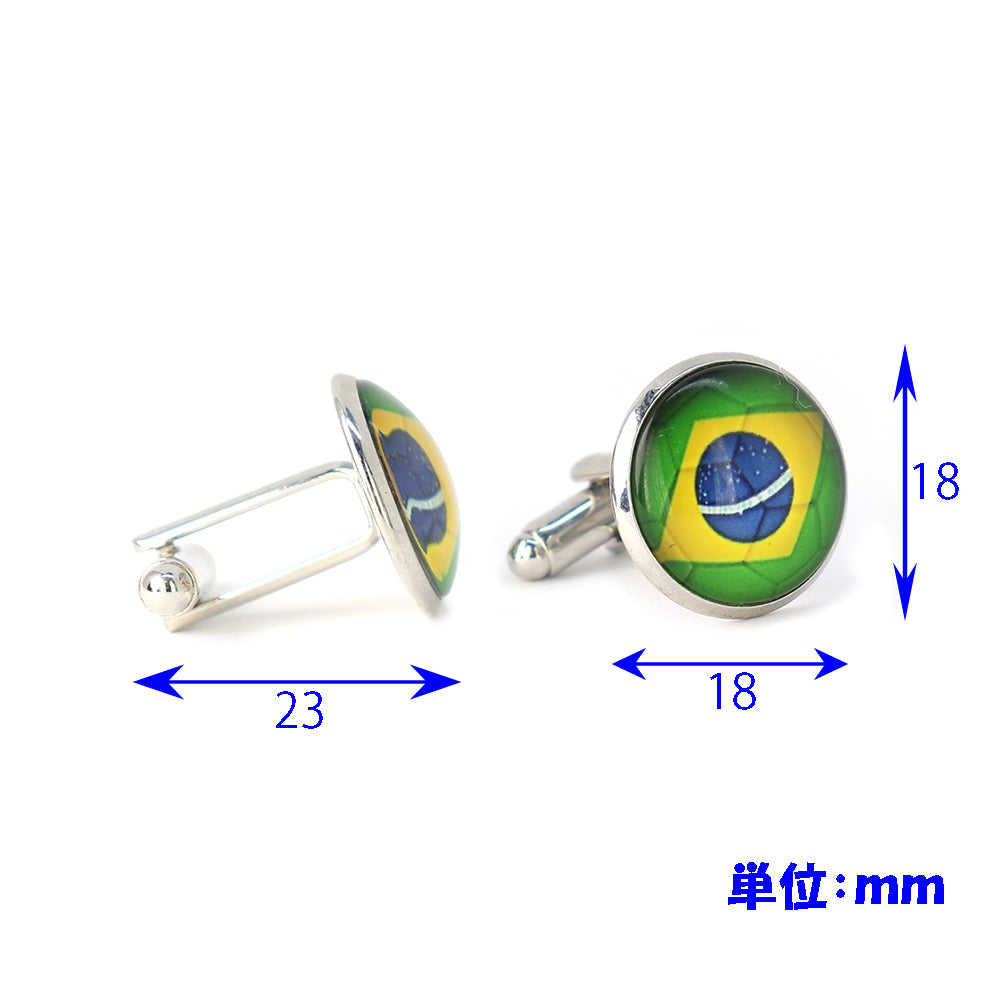 カフスボタン-円形-ポップ-国旗-シリーズ-ブラジル-サッカーボール-モチーフ-男女-カフリングス-営業マン-個性-スーツ-人気-かわいい-プレゼント-ギフト-カフス専門店