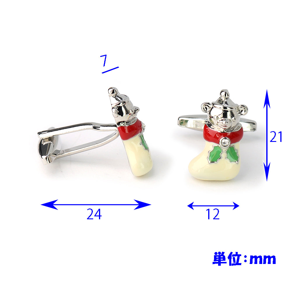 クリスマスソックス-プレゼントはくまのぬいぐるみ-カフスボタン-クリスマス-イベント-パーティ-プレゼント-ギフト-目立つ-季節感-限定-主役-お祝い-華やか-リッチ-美品-個性的-ご贈答-企画-営業