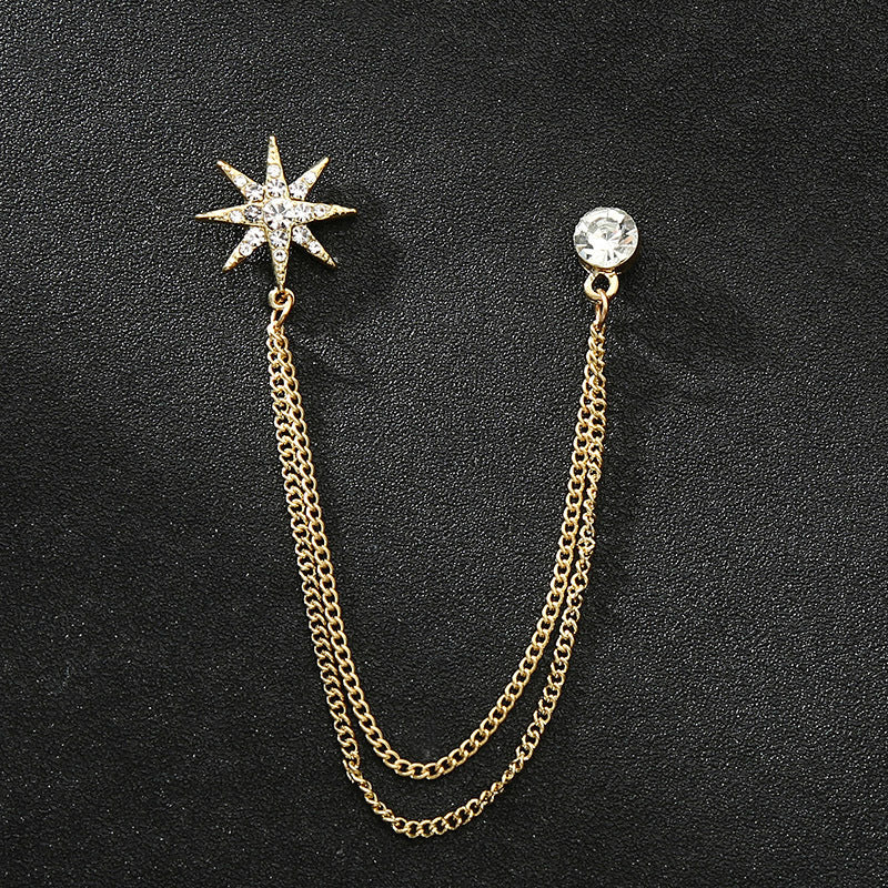 キラキラ 星 チェーン ピン スーツ アクセサリー ラベルピン ゴールド 男女 おしゃれ エレガント プレゼント ギフト 大人気 個性 成人式 卒業式 結婚式 カフス専門店