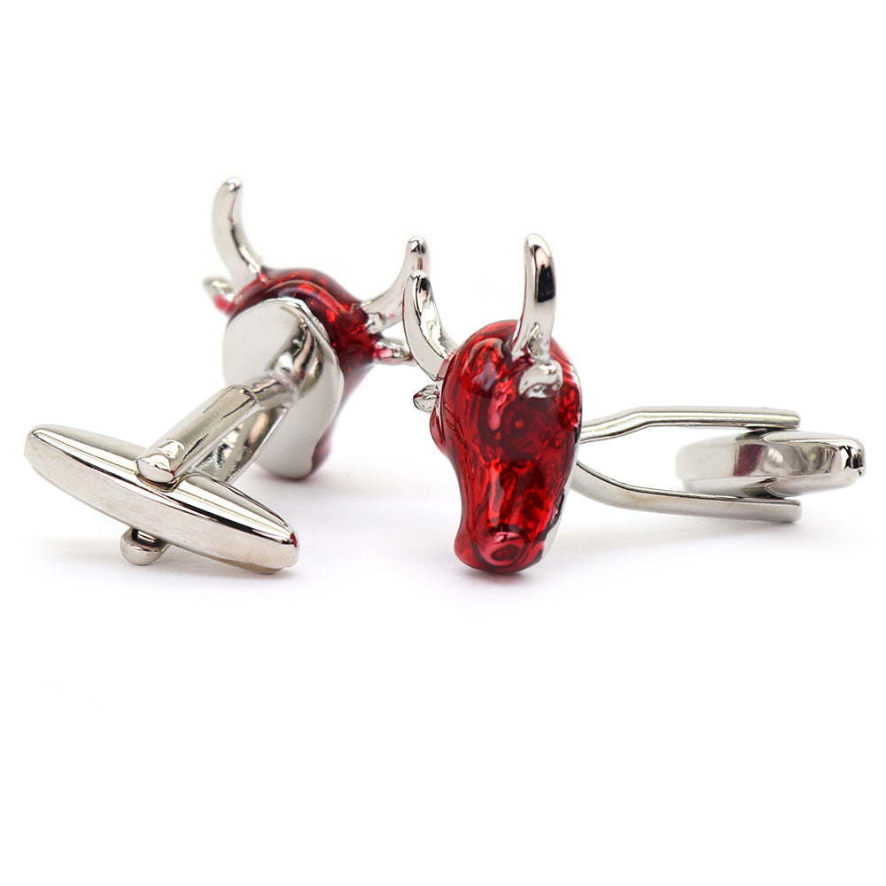 赤い牛ヘッド カフスボタン インパクト ユニーク 動物 営業マン 個性 スーツ 人気 おしゃれ カジュアル プレゼント ギフト 成人式 カフス専門店