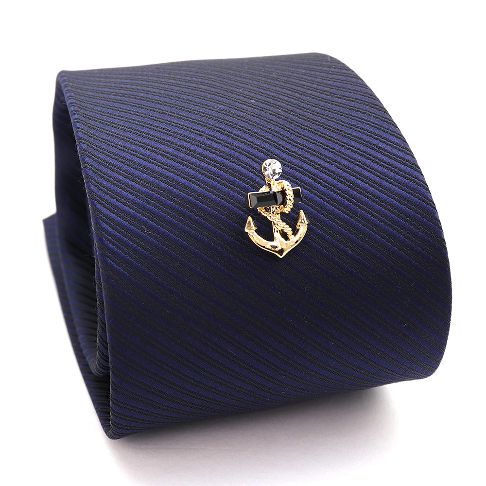 ■ロープに絡まれた碇 タイタック& ラペルピン 2way仕様 【 黒色 】 ( タイタック ラペルピン ) チェーン付 ■ゴールド系 男女 カフリングス 営業マン