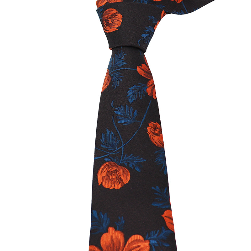 2020-ヴィンテージ-調-クラシックカラー-花柄-オレンジ-ネクタイ-オレンジ-こげ茶-ネイビー-秋冬-コレクション