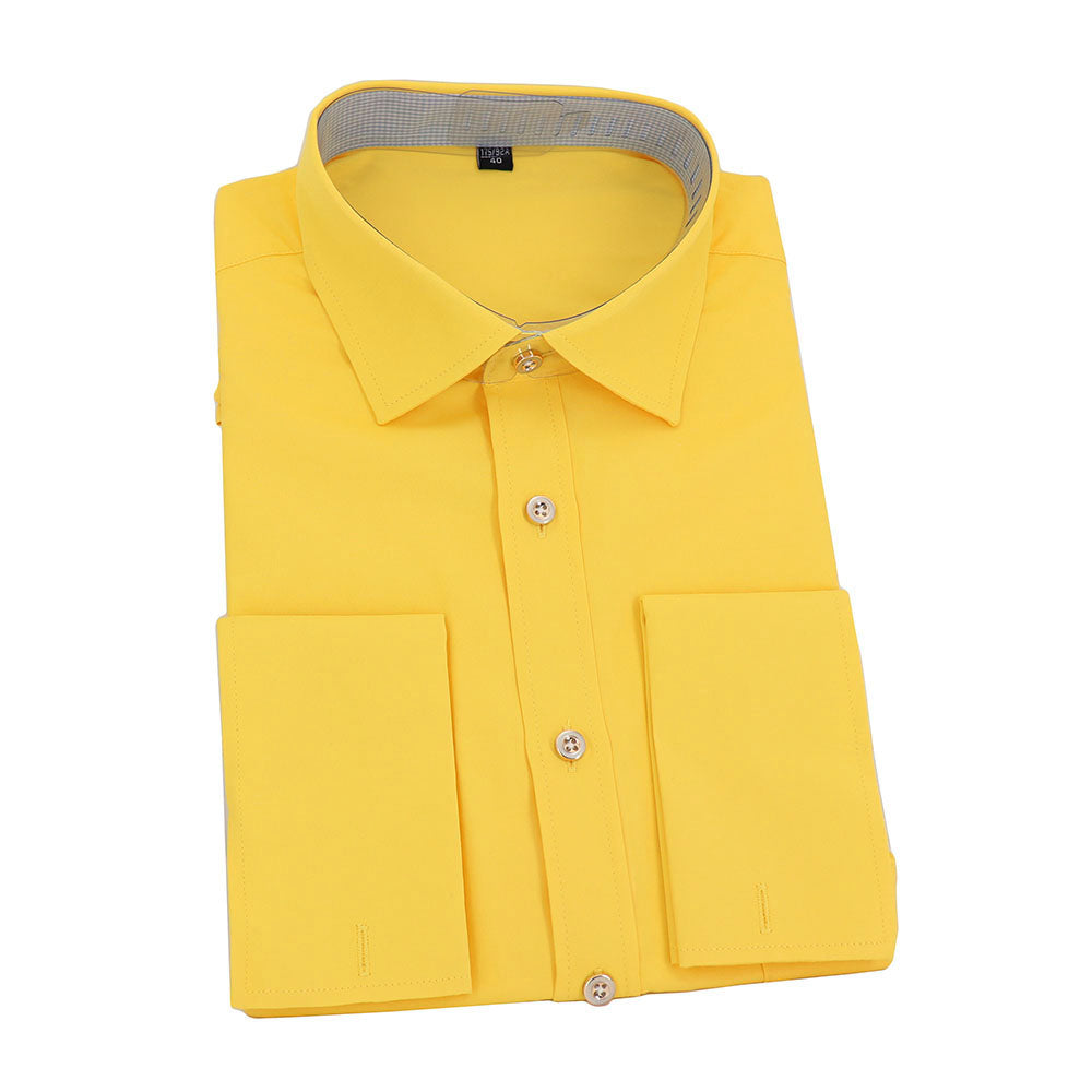 送料無料 ダブルカフ ワイシャツ カフス ボタン 専用 【 色: 白 青 黄色 無地 】 セミワイドカラー 長袖 標準 スリム ホワイト ブルー イエロー 男 営業 おしゃれ メンズ 人気 ビジネス 入学式 成人式 卒業式 ドレス