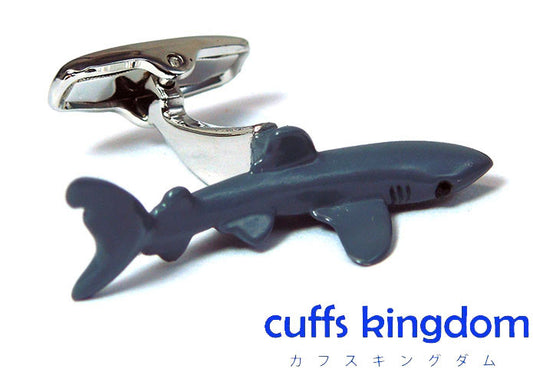 色付き-シャーク-灰色-動物-カフスボタン-グレー-魚-男-カフリングス-プレゼント-おしゃれ-ユニーク-人気-カフス専門店
