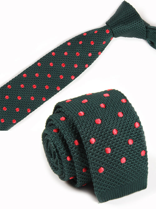 緑地-丸い-赤-ドット-刺-入り-ニット-タイ-模様編み-タイプ-スタイリッシュ系-シンプル-クール-男女-祝-おしゃれ-かわいい-結婚式-カジュアル-スーツ-人気-プレゼント-ギフト-入園式-入学式-成人式
