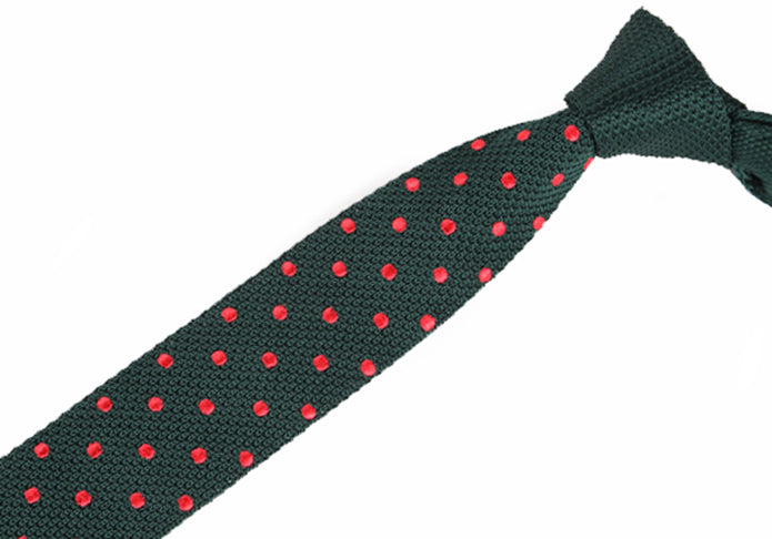 緑地-丸い-赤-ドット-刺-入り-ニット-タイ-模様編み-タイプ-スタイリッシュ系-シンプル-クール-男女-祝-おしゃれ-かわいい-結婚式-カジュアル-スーツ-人気-プレゼント-ギフト-入園式-入学式-成人式