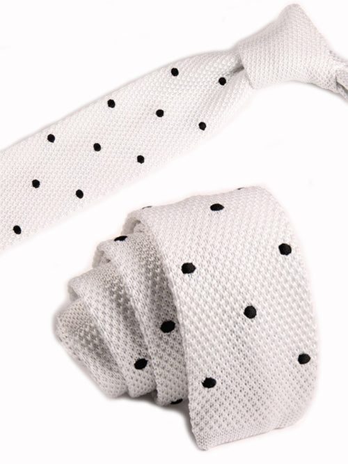 白地-丸い黒-ドット-刺-入り-ニット-タイ-模様編み-タイプ-スタイリッシュ系-シンプル-クール-男女-祝-おしゃれ-かわいい-結婚式-カジュアル-スーツ-人気-プレゼント-ギフト-入園式-入学式-成人式