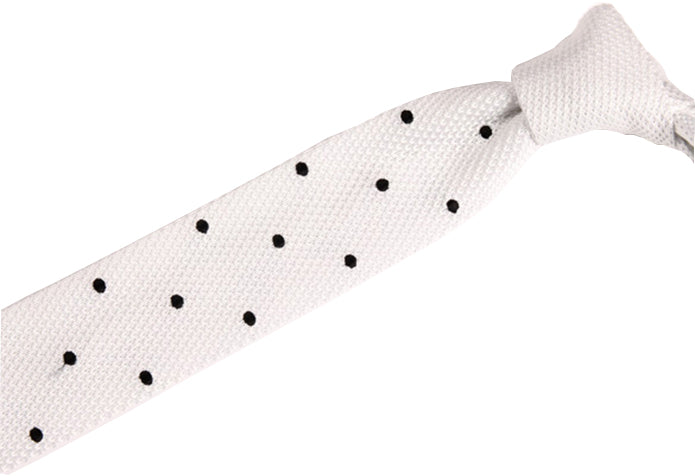 白地-丸い黒-ドット-刺-入り-ニット-タイ-模様編み-タイプ-スタイリッシュ系-シンプル-クール-男女-祝-おしゃれ-かわいい-結婚式-カジュアル-スーツ-人気-プレゼント-ギフト-入園式-入学式-成人式