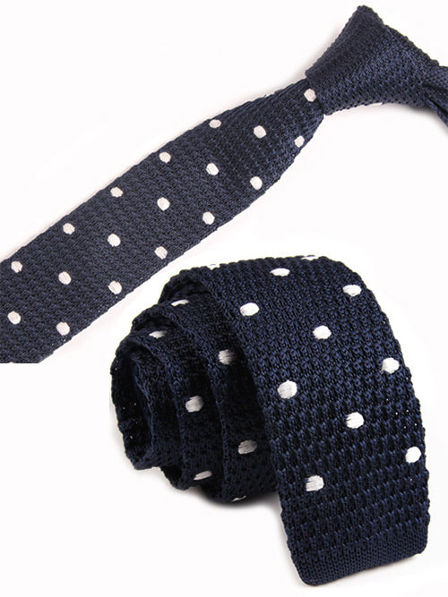 紺地-丸い-白-ドット-刺-入り-ニット-タイ-模様編み-タイプ-スタイリッシュ系-シンプル-クール-男女-祝-おしゃれ-かわいい-結婚式-カジュアル-スーツ-人気-プレゼント-ギフト-入園式-入学式-成人式