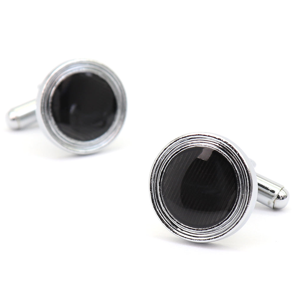 【 即日発送 】 ■ 丸型【 色 ：シルバー＆黒】カフスボタン ■ [ 1000円ぽっきり マラソン買い回り 対象 黒系 男女 営業マン おしゃれシンプル スーツ シャツ 人気 プレゼント 正装 ウエディング 入園式 入学式 ]