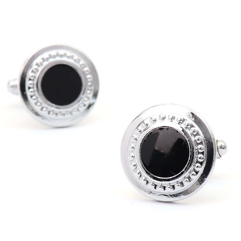 【 即日発送 】 ■ 丸型【 色 ：シルバー＆黒】カフスボタン ■ [ 1000円ぽっきり マラソン買い回り 対象 黒系 男女 営業マン おしゃれシンプル スーツ シャツ 人気 プレゼント 正装 ウエディング 入園式 入学式 ]